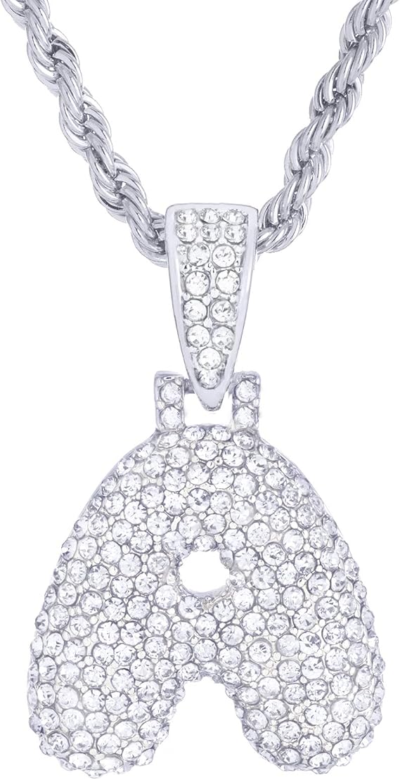 Silver Plated Iced CZ Pendant Necklace 
