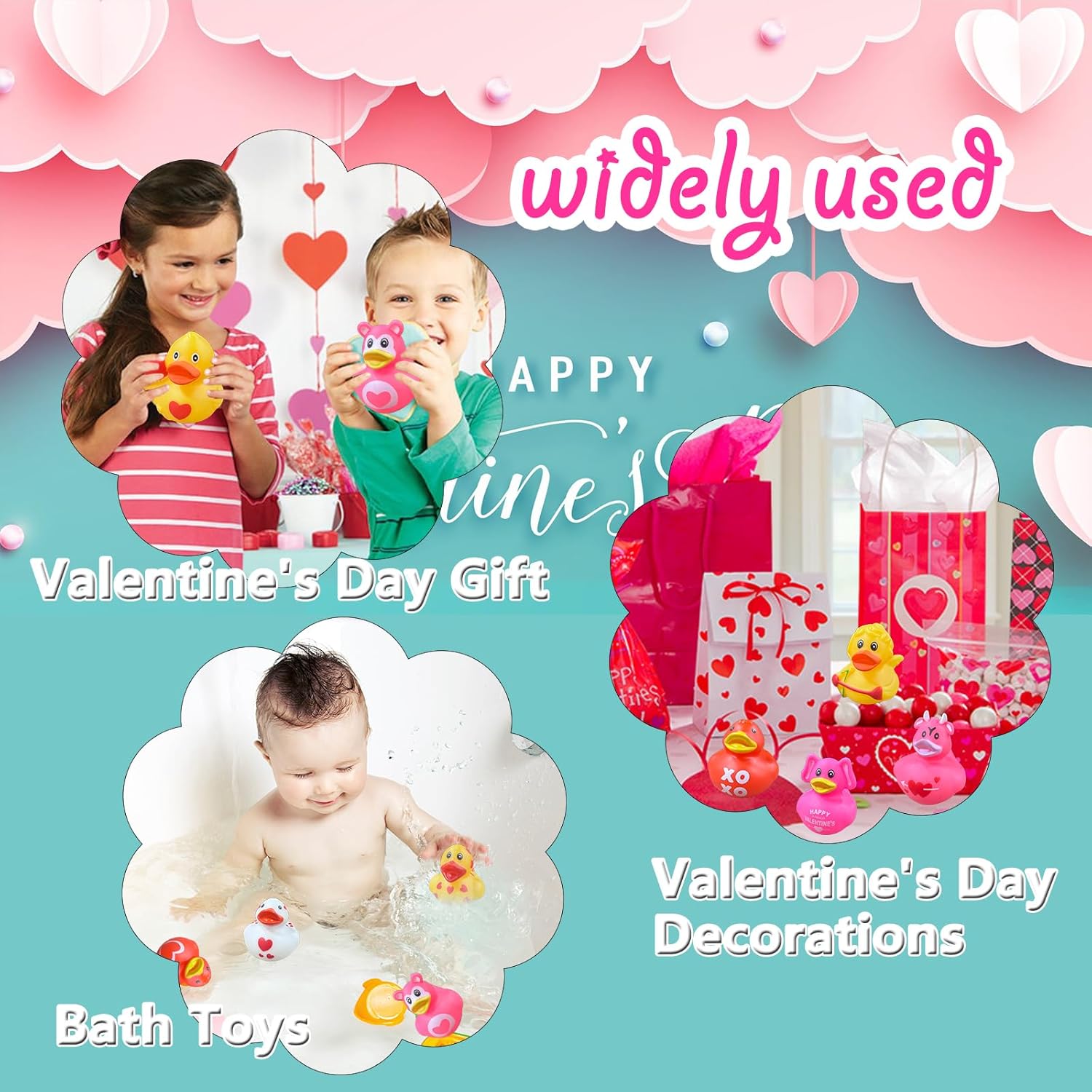 24Pcs Valentines Ducks,Valentine’s Day Heart Rubber Ducks for Kids,2 Inch Assorted Duckies in Bulk for Valentine Party Favors Supplies Decoration,Classroom Exchange Prizes