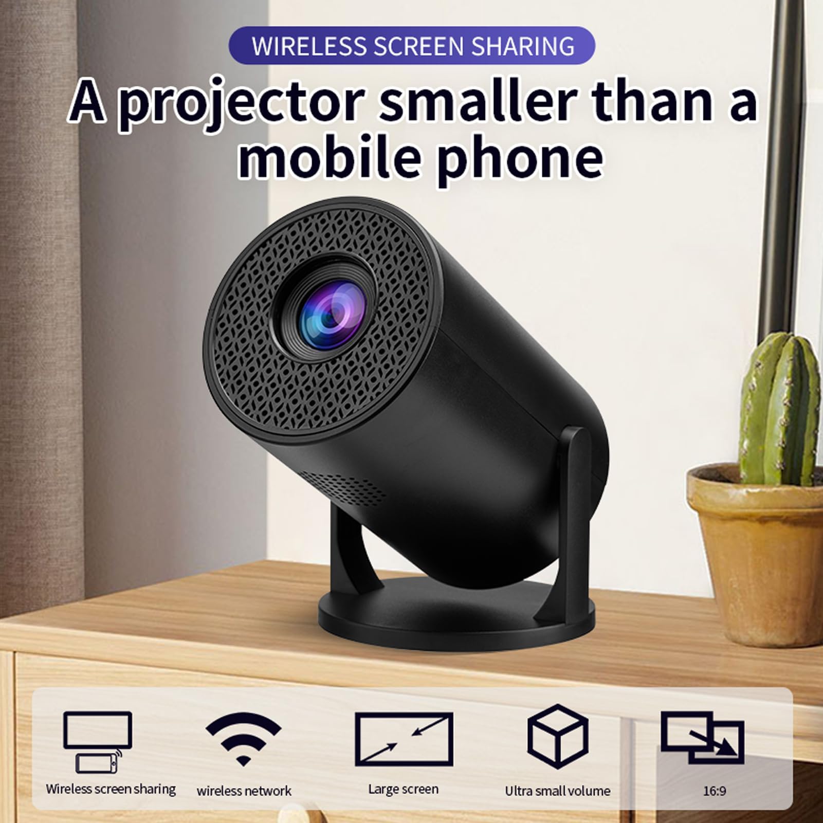 Dpofirs Proiettore Portatile con WiFi e Bluetooth, Proiettore a Soffitto 1080p 270 ° ROTALLE, Proiettori di Film per Video Keystone Automatico per Smartphone PC per Laptop