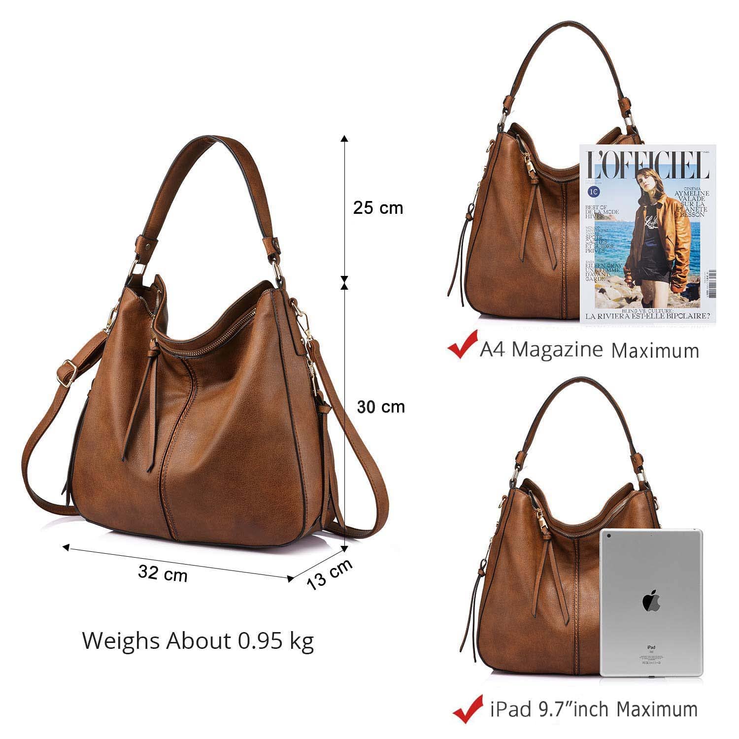INOVERA (LABEL) Faux Leather Women Handbags Shoulder Hobo Bag Ladies Big Purse With Long Strap (Brown)
