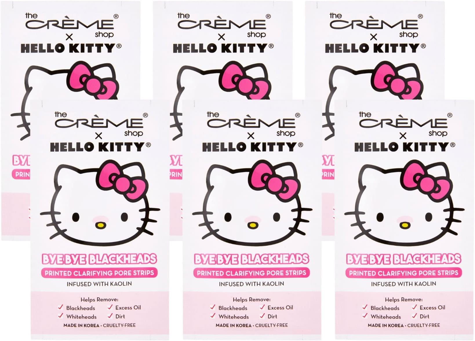 The Crème Shop Hello Kitty Bye Bye Blackheads Nose Pore Strips, Nose Pore Mask - Pack of 6