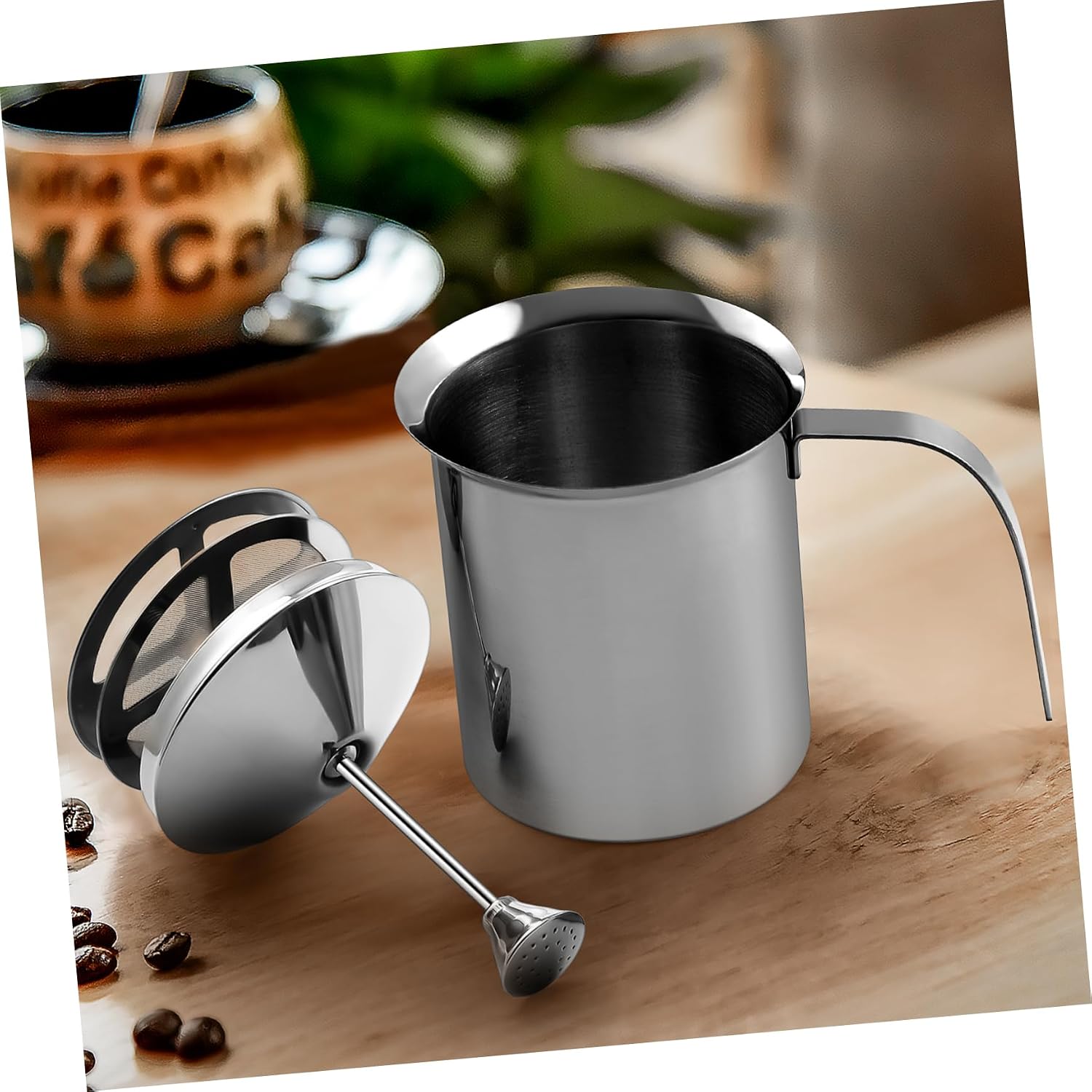 Manual Milk Frother Stainless Steel Double Layer Filter Screen Handheld Milk Foamer for Coffee, Cappuccino, Latte, Foam, 800ml /27oz Pitcher Kitchen Tool for Coffee Lovers