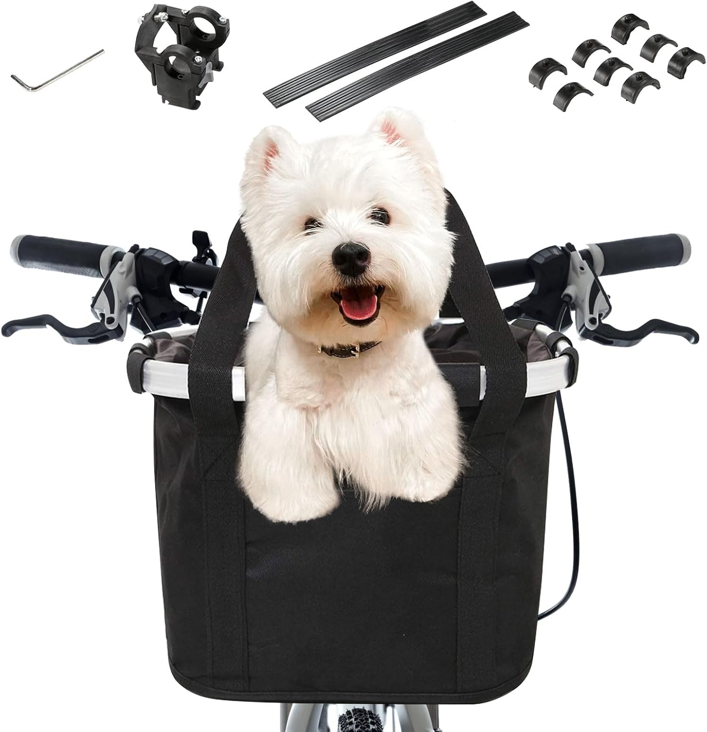 Bike Basket, Foldable Waterproof Bicycle Handlebar Basket Removable Handlebar Basket Front Bicycle Basket Adapter for Shopping Travel Pets Picnics Camping (Black)