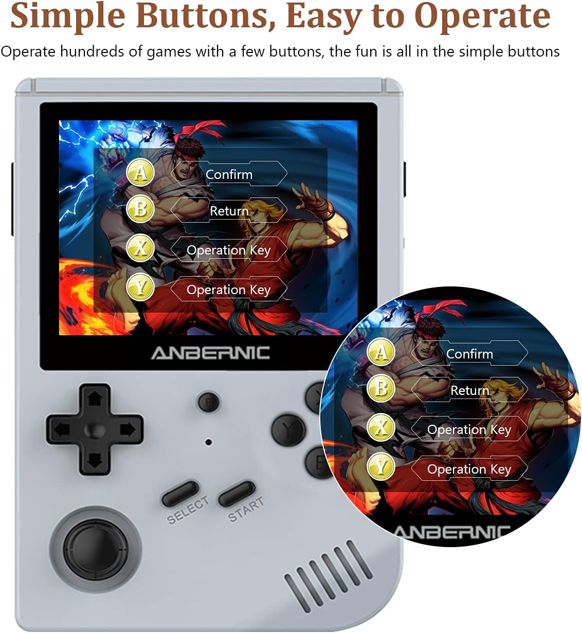 RG351V Handheld Game Console 3.5 Inch Portable Double TF 64G Card Handheld Retro Video Game Two-Player Battle Soulja Boy WiFi Game Console(Grey)
