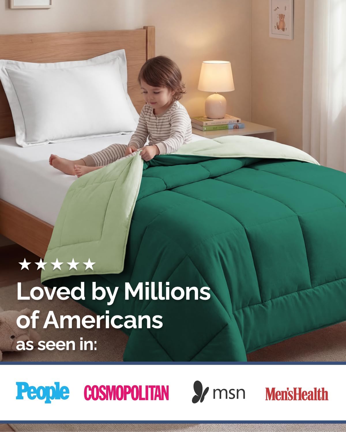 Twin Size, Emerald/Light Sage Green Alternative Down Comforter - Warm & Breathable Hotel Quality Bedding for Men, Women, Kids & Teens - All Season Oversized Cooling Microfiber Duvet Insert Comforter