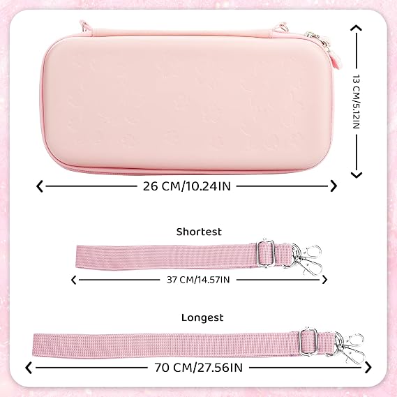 RHOTALL Cute Sakura Carrying Case Set for Nintendo Switch OLED,Pink Flower Accessories Bundle for Switch OLED with Hard Case, Screen Protector, 4 Thumb Caps, Wrist Band and Shoulder Strap