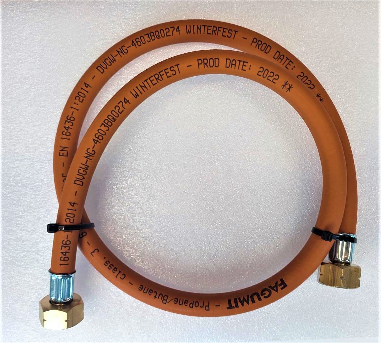 Tuyau de transfert de gaz propane butane 21,8" avec joint en laiton | 100 cm (1 m) | 30 bar | jusqu'à -30 °C | Tuyau de raccordement | Pantalon pour système multibouteilles de gaz liquéfié