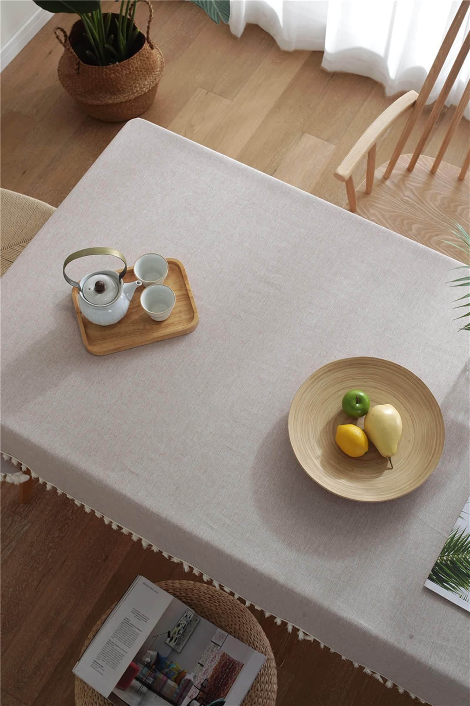 Tovaglia Beige Rettangolare Elegante, Tovaglia Cucina 120X160 Poliestere Tinta Unita con Nappa Tovaglia Tavolo per Compleanno Festa Matrimonio