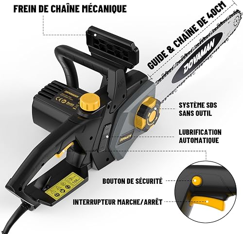 DOVAMAN 2400W Motosega Elettrica, 40cm Barra e Catena Oregon, Tensionamento Senza Attrezzi, Freno Sicurezza, 1 Catena Oregon e 1 Extra, Ideale per Legna da Ardere, Potatura e Uso in Giardino - DCS01A - 4