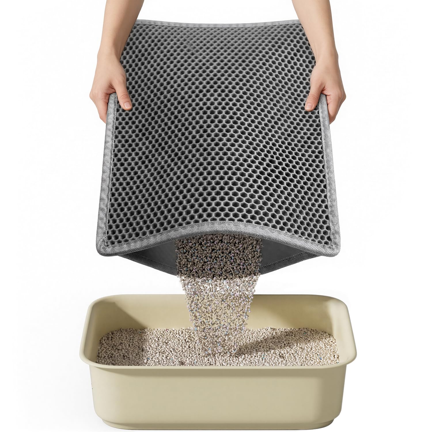 Kaxionage Cat Litter Mat, 15"X24" Small Double Layer Litter Trapping Mat, Waterproof/Urineproof, Easy to Clean Kitty Litter Mats for Floor, Scatter Control (Grey-1Pack)