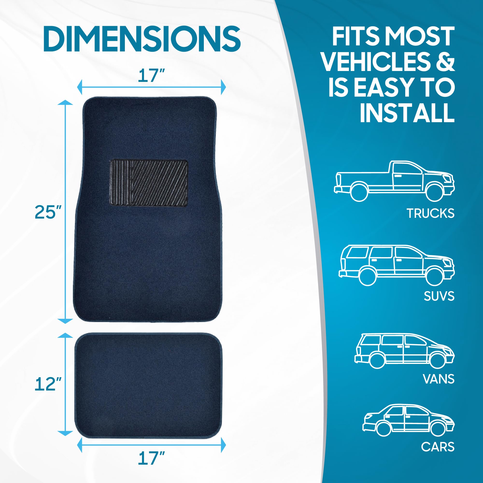 BDK Premium Carpet Blue Floor Mats for Cars - Universal Fit Interior 4-Piece Car Mats Full Set with — view 7