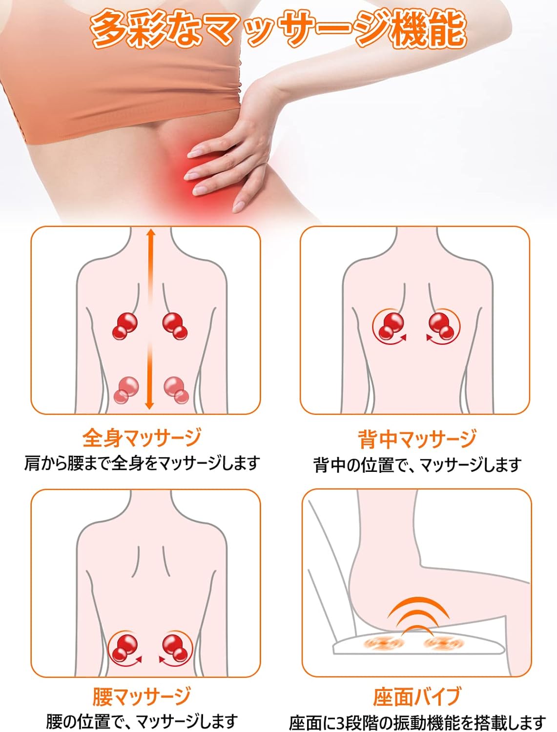 Amazon Cozwish マッサージシート シートマッサージャー マッサージチェア 腰と背中マッサージ マッサージ器 マッサージ機 3段階振動 ヒーター付き 肩 腰 背中 低背 お尻 プレゼント 軽量 折りたたむ 収納しやすい コンパクト 家庭用 職場用 Cozwish マッサージ