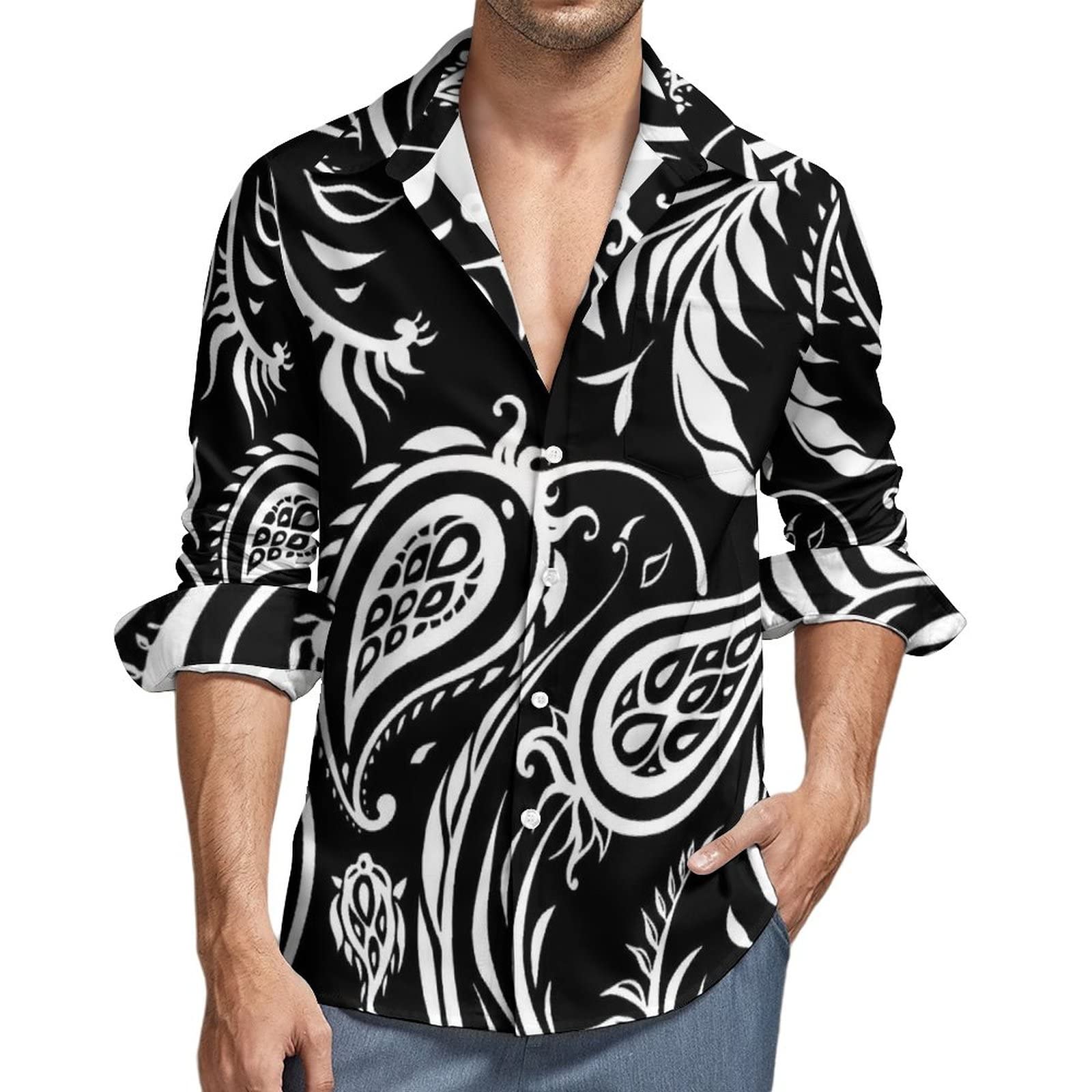 Amazon.co.jp: シャツ メンズ 長袖 Tシャツ ペイズリー柄 アロハシャツ  