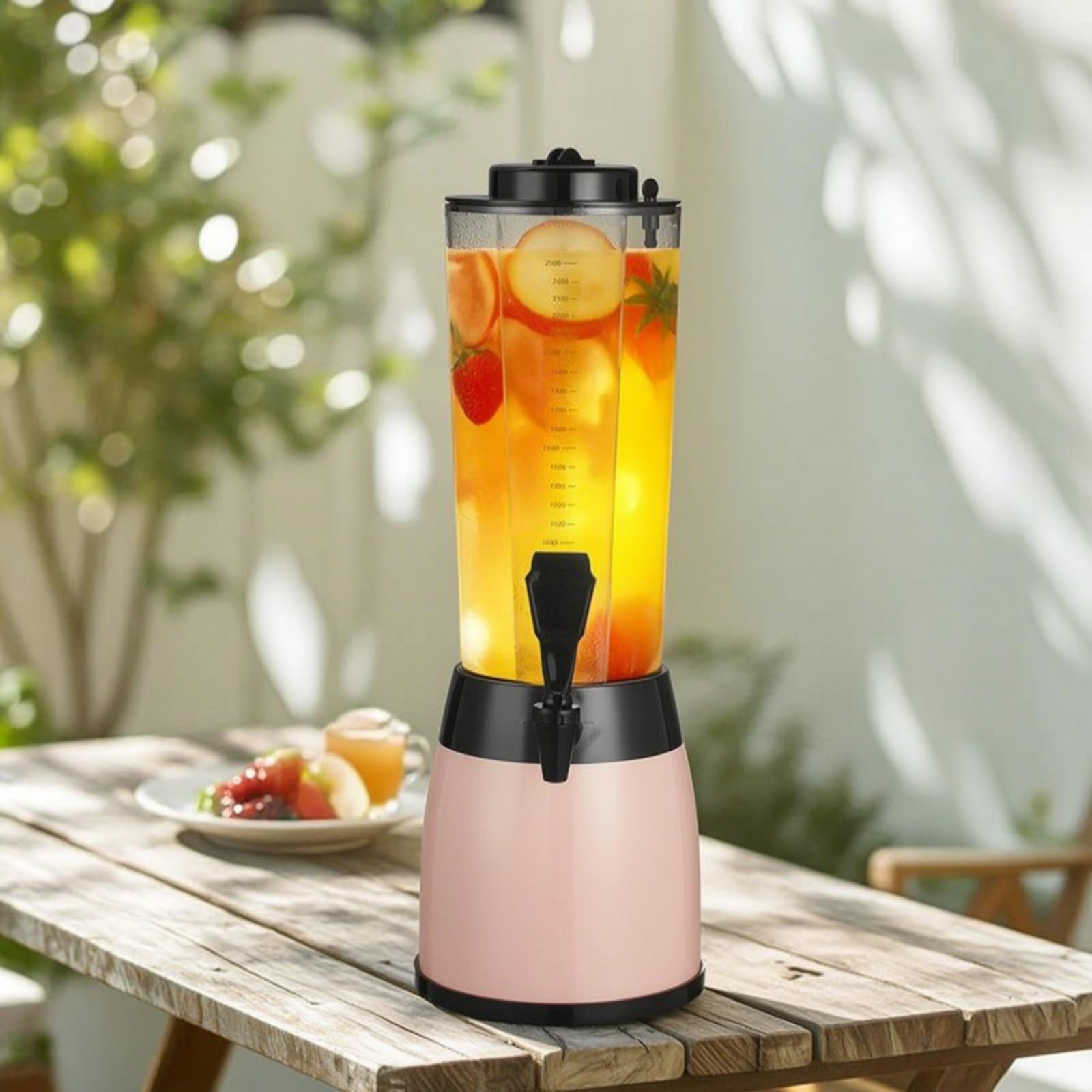Distributeur de Boissons avec Robinet Beer Keg Carafe à Boisson Colonne Interne pour Glace Paroi Transparente Bec Lisse Anti-goutte Échelle Graduée, Array, Motif Bois
