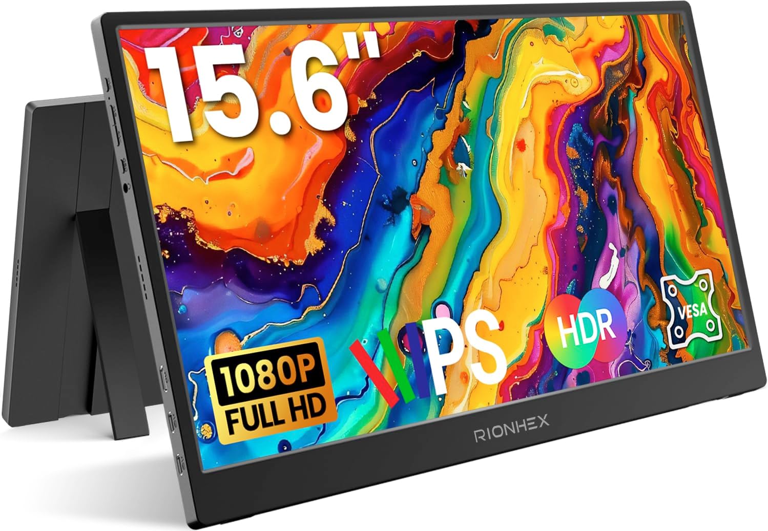 Portable Monitor, 15.6 inch 1080P USB-C HDMI Travel Monitor Built-in Stand VESA, External Screen for Laptop, PC, Mac, PS, Xbox, Swich IPS HDR Ultra-Thin