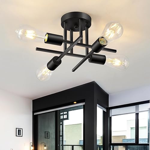 Miniatura 5 de EGM Candelabro Sputnik moderno de 4 luces, lámpara de techo de mediados de siglo, luces de techo semiempotradas para comedor, dormitorio, vestíbulo,