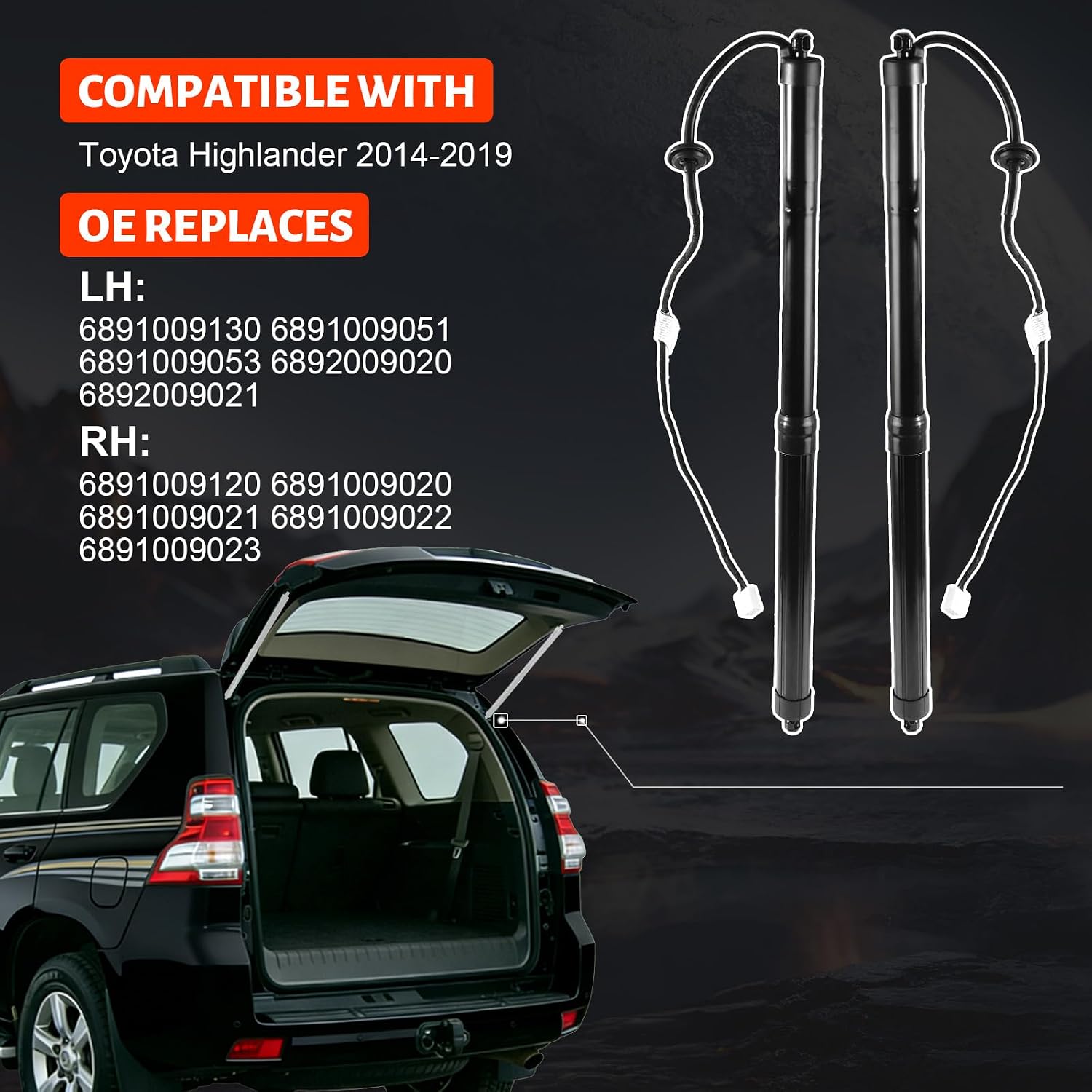 Electric Liftgate Struts Compatible with Toyota Highlander 2014-2019 Power Liftgate Support Shock Struts Replace 6891009130 6891009120, Set of 2