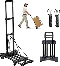 VEVOR Folding Hand Trolley, Folding Luggage Trolley with 4 Wheels, 2 Elastic Ropes and Expandable Base Load 131 kg for Travel Luggage, Airport, Office, Moving, Black