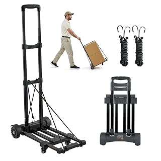 VEVOR Folding Hand Truck, 290 lbs Load Capacity, Collapsible Luggage Cart with 4 Wheels, 2 Elastic Ropes & Expandable Base, Utility Dolly Platform Cart for Airport Travel Luggage Office Moving, Black - Amazon product rated Grade A