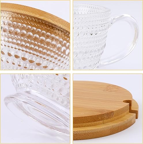 Miniatura 7 de Juego de 2 tazas de café vintage de vidrio, tazas de café grandes de vidrio transparente de 16 onzas, vasos de té de agua, vasos para beber, juego