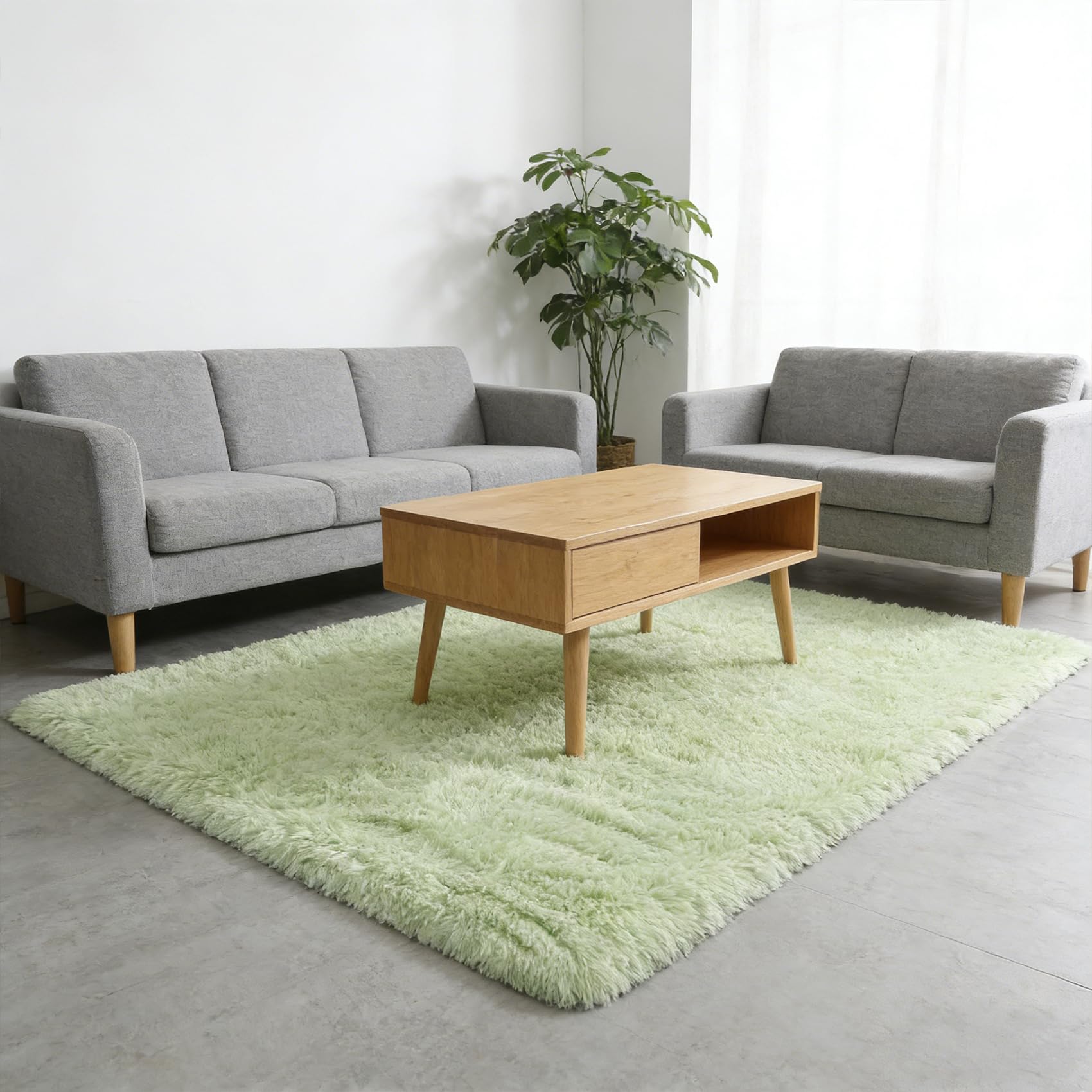 CUIMEI Large Shaggy Rugs for Living Room 230 x 280 cm, Non Shedding, Anti Slip, Modern Super Soft Thick Pile, Machine Washable, For Living Room Modern Floor Rugs Non Shedding, Light Green