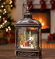 Vista 39 de Árbol de Navidad iluminado de 10 pulgadas, con música, globo de nieve, decoración de purpurina giratoria para el hogar de Navidad, sala de estar