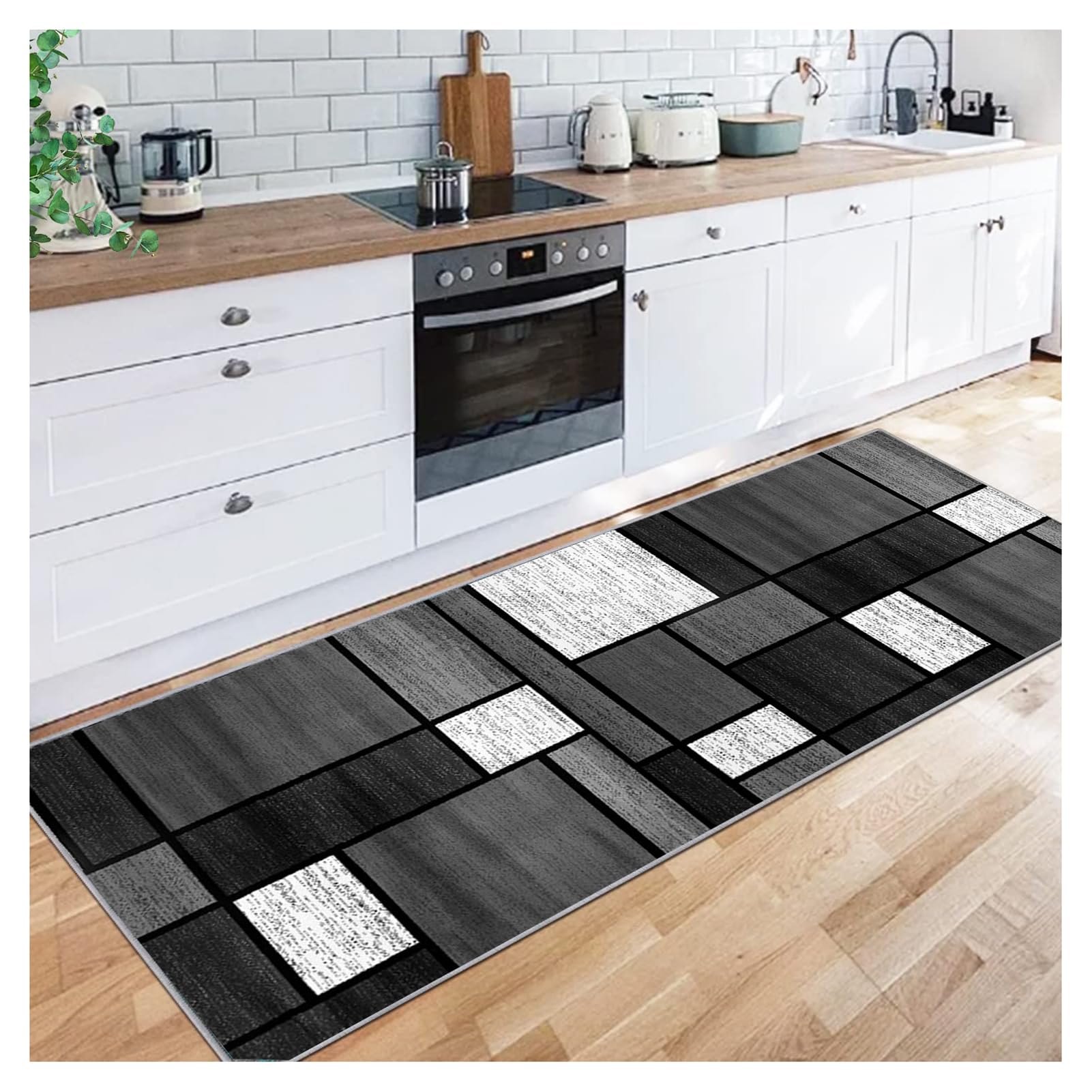 Moderno Geometrico Tappeto Passatoia Cucina 2.5 Metri Antiscivolo Lavabile Grigio nero Tappetino Runner Tappeti Runner per Salotto Corridoio Ingresso, Larghezza 40-140cm,80X250CM
