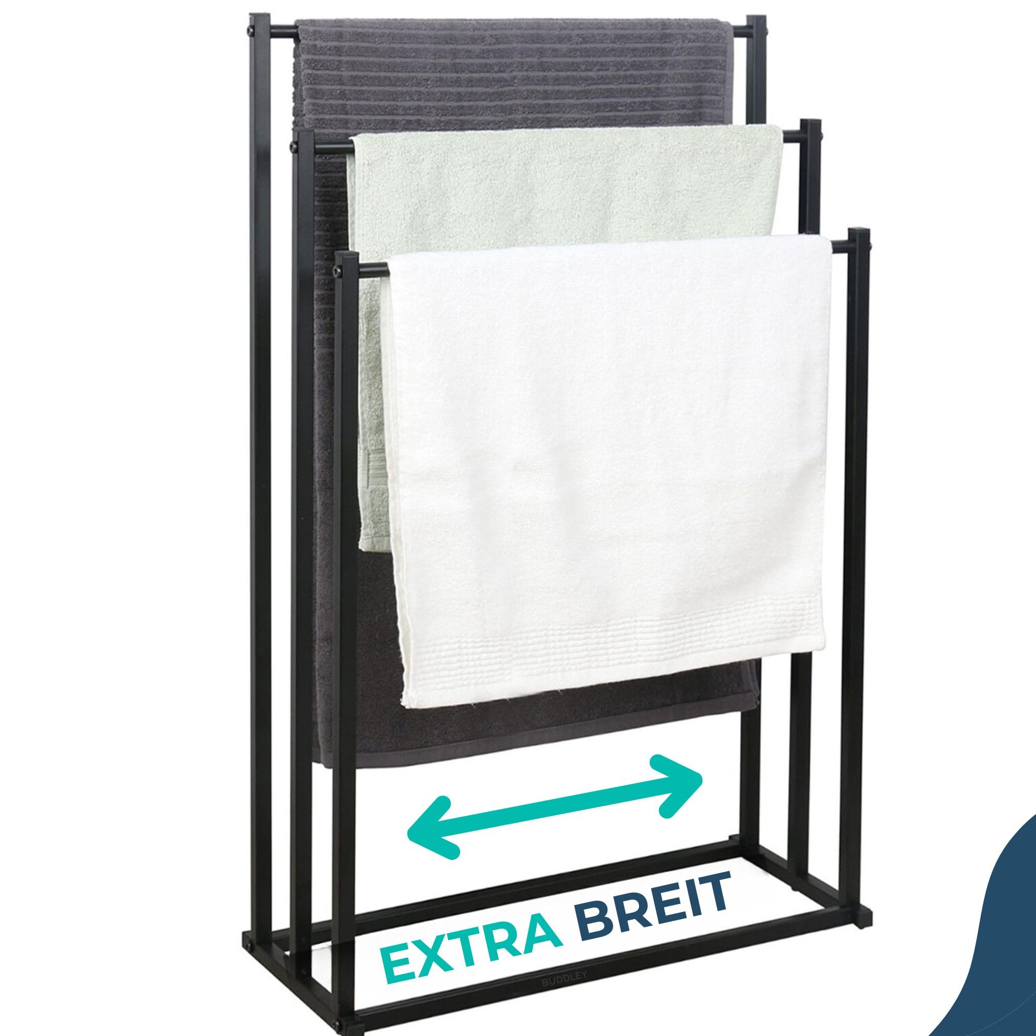 Porte-serviettes de salle de bain noir mat sur pied grand format xl sans percer