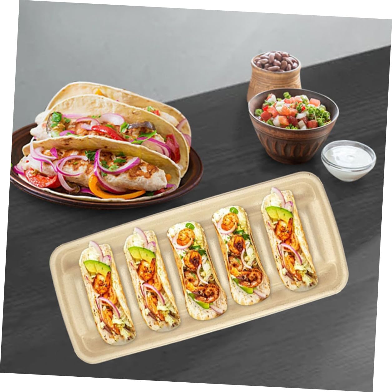 POPETPOP Porta Tacos Desechable de Papel Beige para Fiesta 25 Piezas, Soporte Multipropósito para Tacos, Burritos y Alimentos Similares en Eventos al Aire Libre