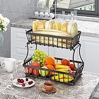 Vista 6 de Cesta de frutas para encimera de 2 niveles para cocina, mostrador de frutas, verduras, soporte de almacenamiento de aperitivos, organizador