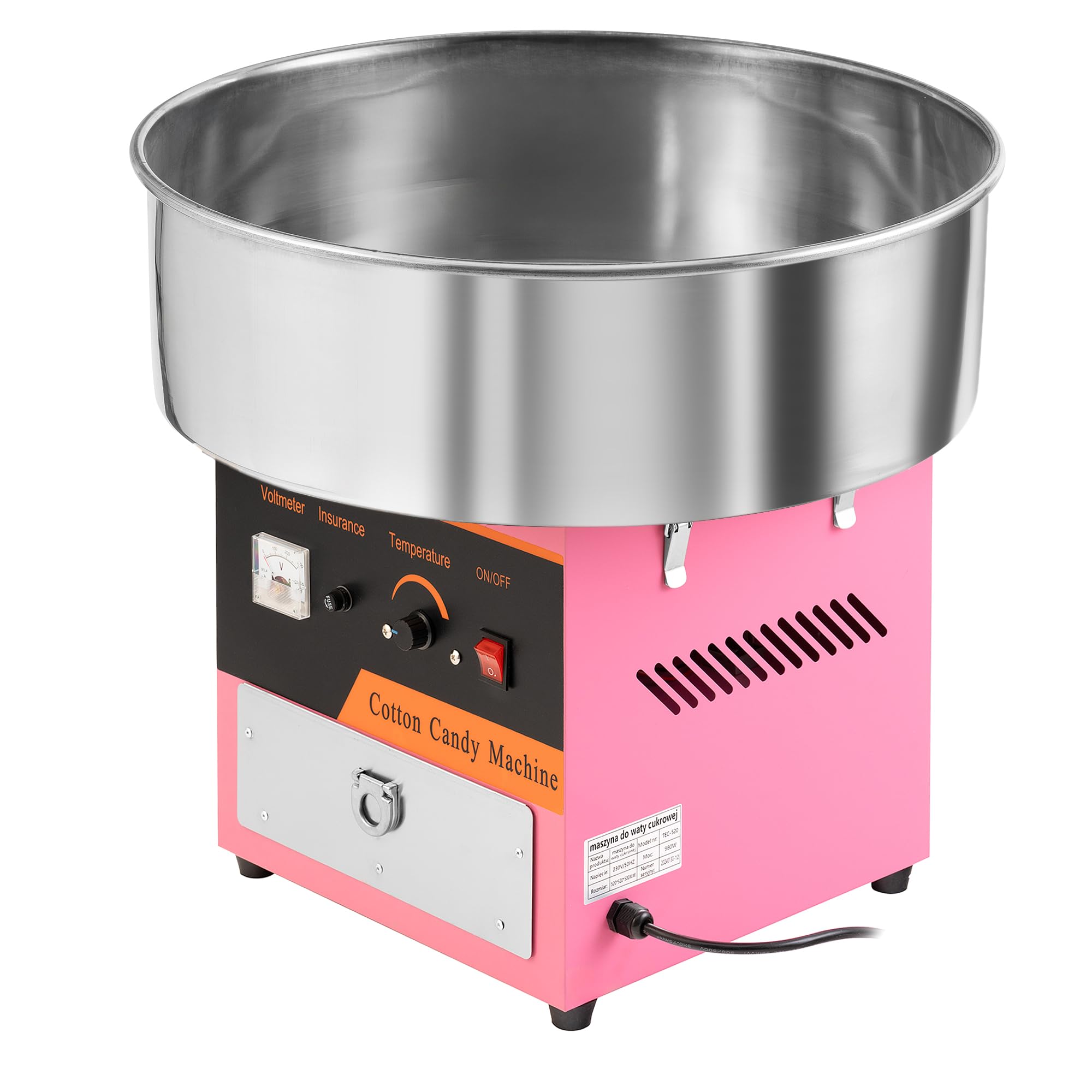 Professionelle Zuckerwattemaschine 980W – Elektrische Zuckerwatte Maschine aus Edelstahl mit Temperaturregelung & Aufbewahrungsschublade | Zuckerwattemaschine für Events, Partys & Gastronomie