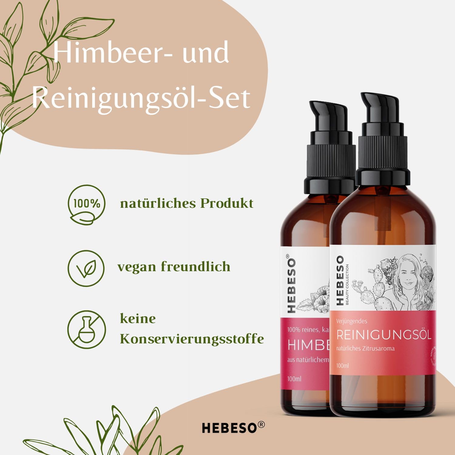 Himbeersamenöl 100% Rein & Natürlich Kaltgepresst + Verjüngendes Reinigungsöl Set - 100ml x 2 | Anti-Aging, Vitamin A/E, EFA & 5 pflegende Öle | Natürliche Gesichtspflege für strahlende Haut