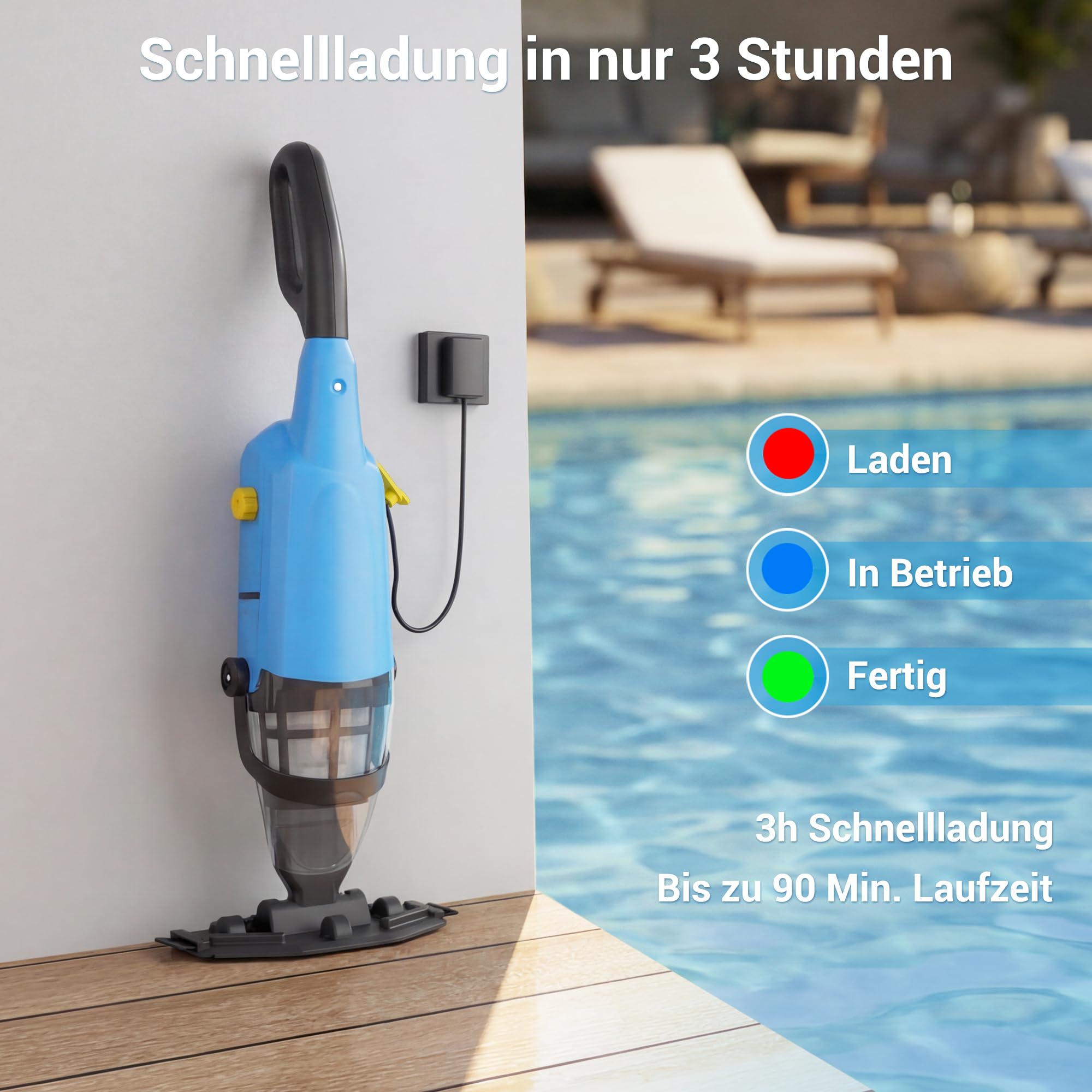 Kabelloser Poolreiniger 2-in-1 für Aufstellbecken & Whirlpools – Wiederaufladbarer Handreiniger mit Teleskopstange & waschbarem Feinfilter, ideal für Spa und oberirdische Pools