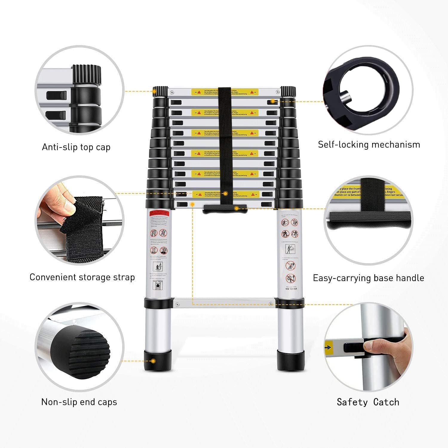 Jiahe 16.5fT/5M Aluminum Telescoping Extension Ladder Portable Multi-Purpose Portable Extension Ladder for Indoors Outdoors with Capacity of 330LB, Gray