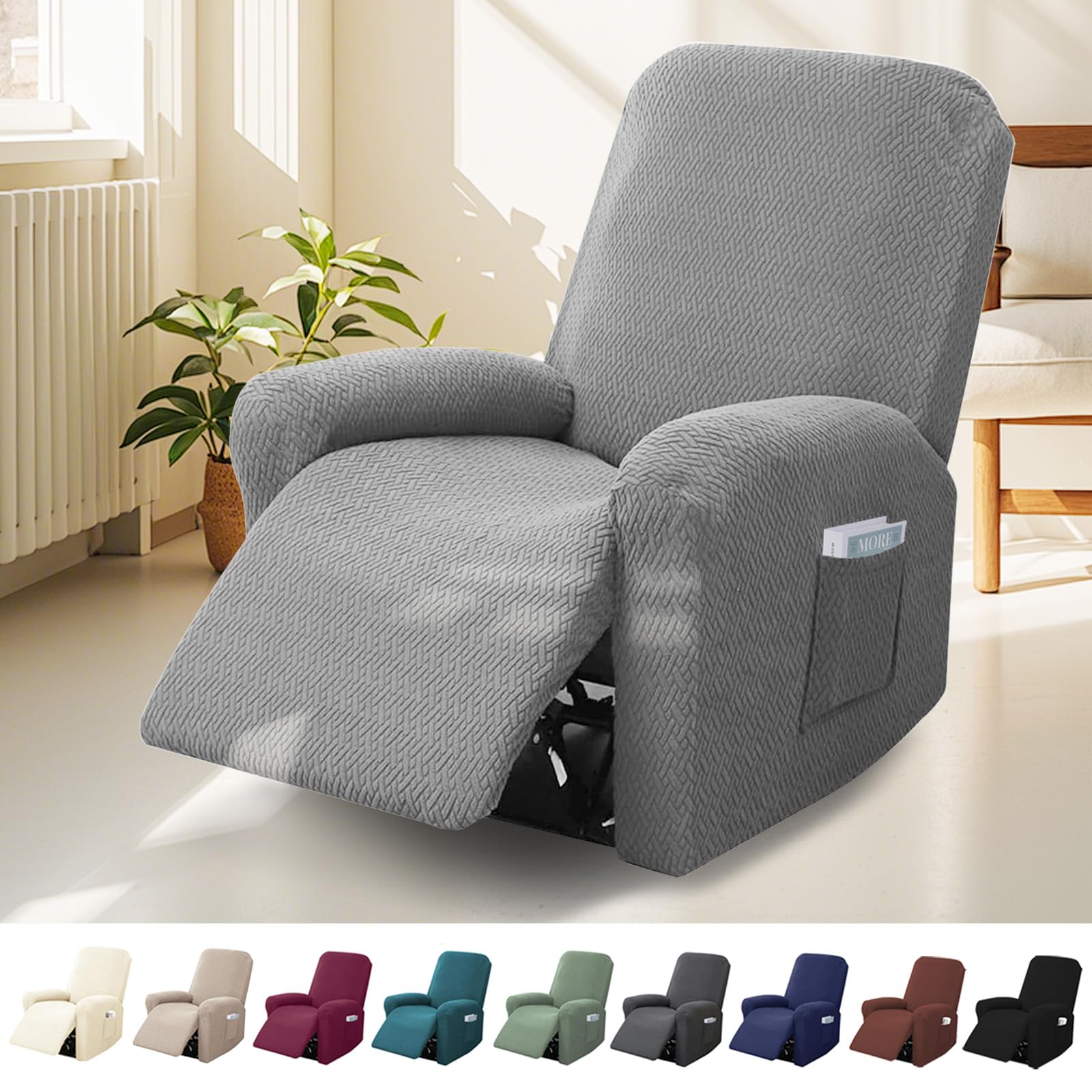 BOUFEIDA 4-Teilig Sessel Überzug, 1-Sitzer Sesselschoner mit Taschen