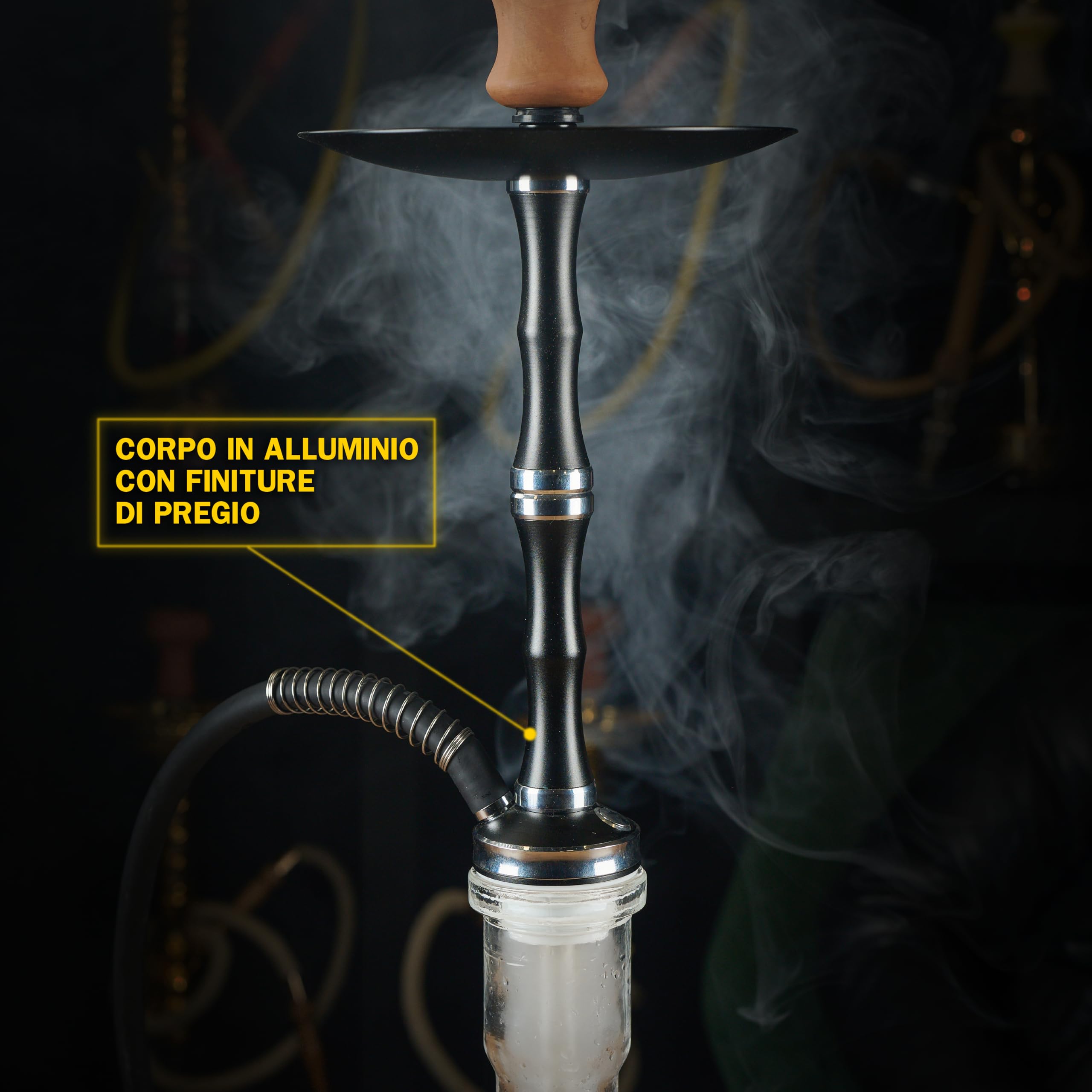 Dark Shisha Eclipse 60 cm | Cachimba de Aluminio Negro con Cazoleta de Barro, Chimenea Metálica, Manguera de Silicona y Accesorios Completos