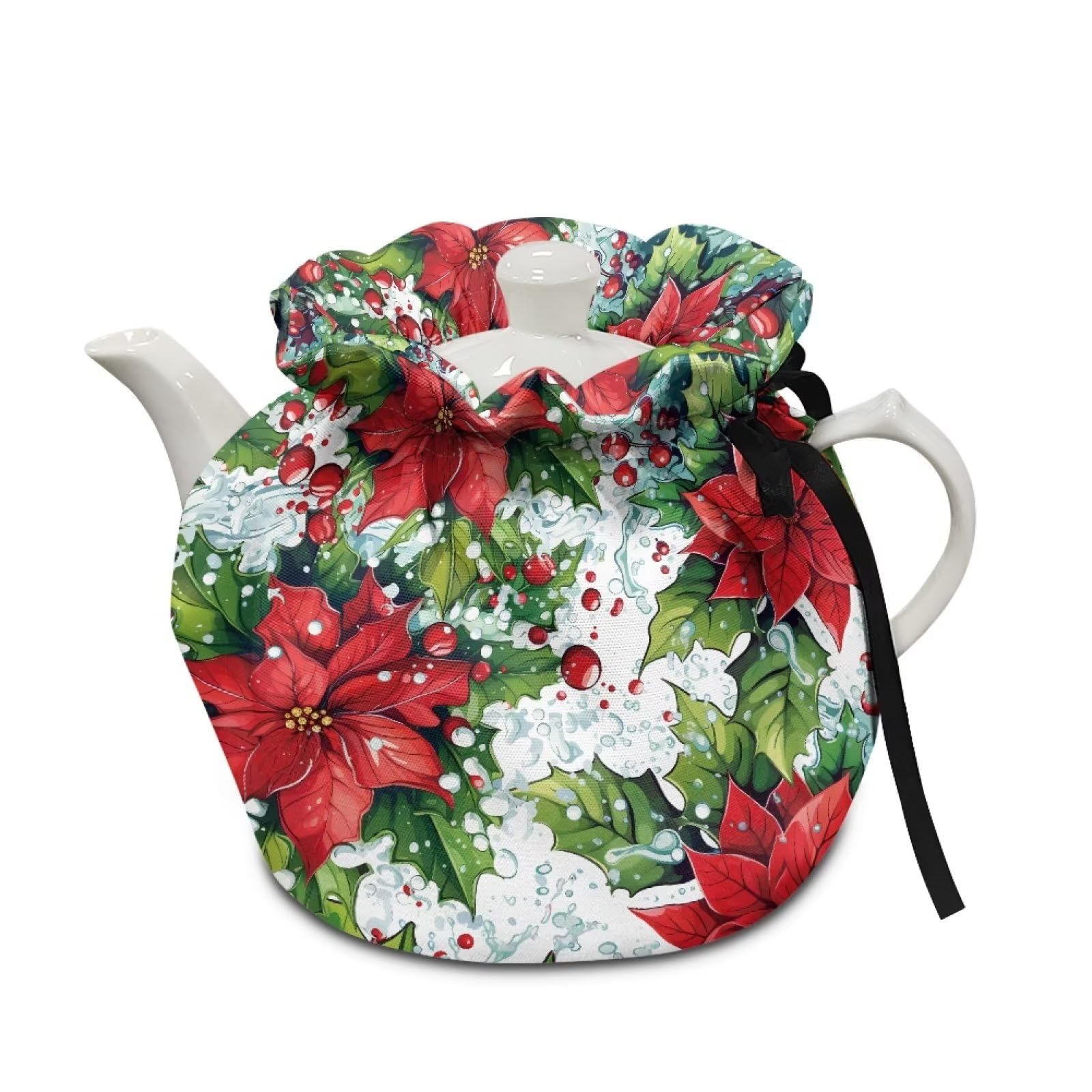 Christmas Tree Kitchen Cosy for Teapots, Washable Heat Preservation Kettle Cover for Table Hotel Tea Party, Both Sides Can Be Used Christmas Decor