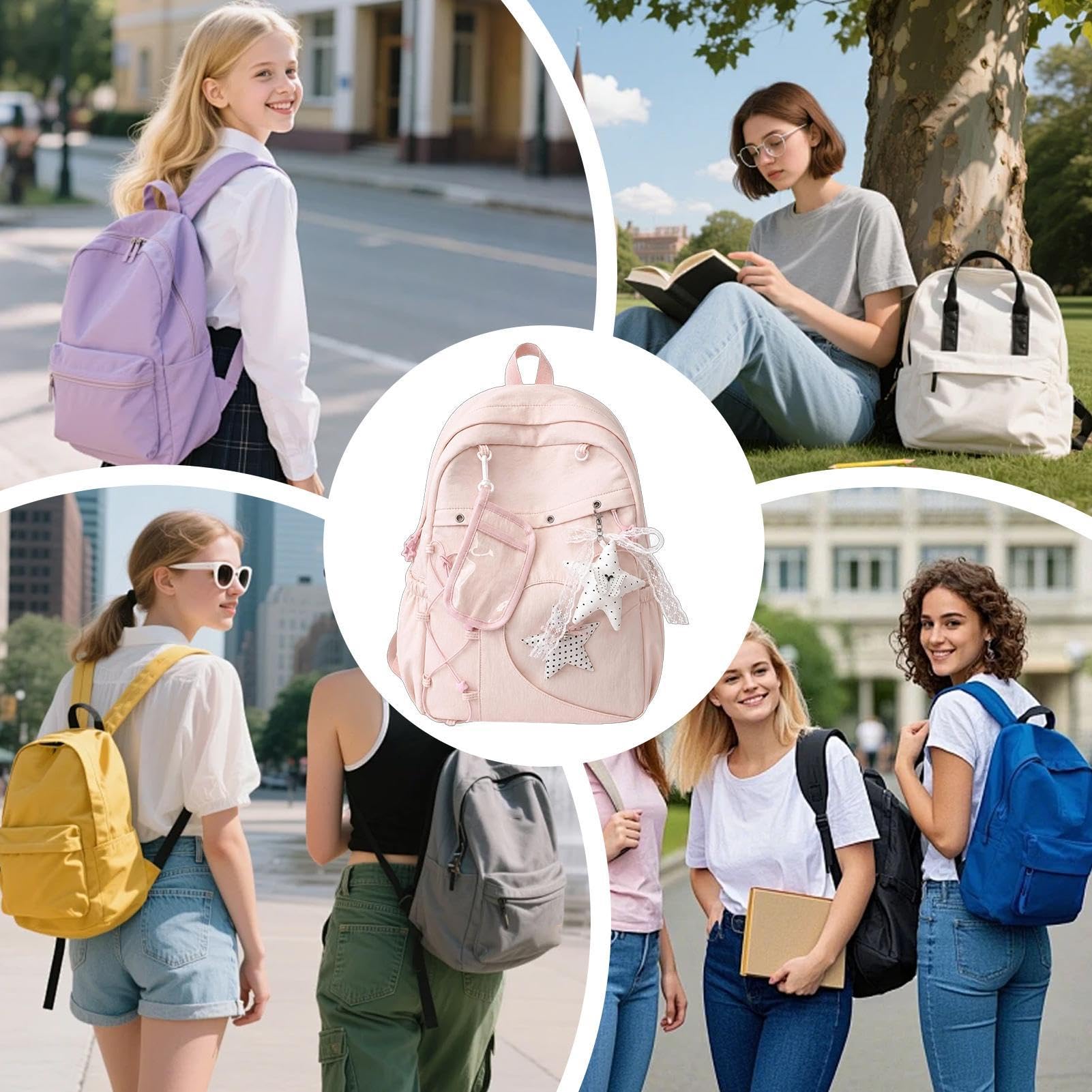 Zaino da ragazza Leger Fashion impermeabile con tasca trasparente, Rosa