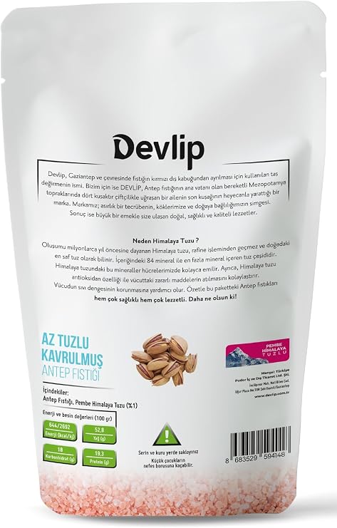 Devlip Pink Himalayan LOW SALT Roasted Pistachios, 250 Grams, Locked (Open-Close) Packaging, Vegan, 100% Cracked