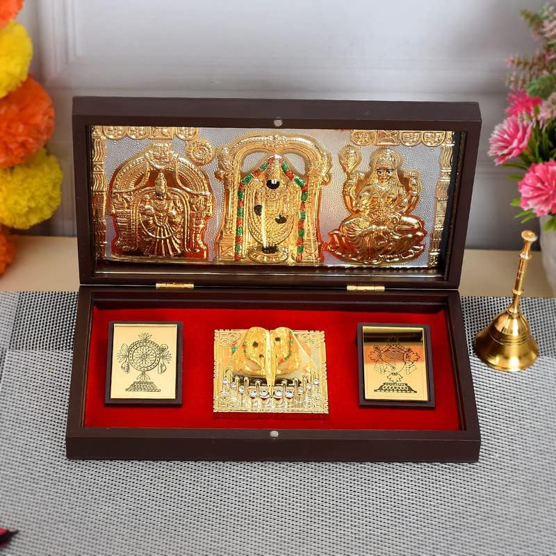 JAIPUR ACE Gold Plated Shree Venkatshwer Charan Paduka Yantra | Devotional Prayer Box| Momento with Natural Fragrance Decorative Showpiece Box | Diwali Gifting Charan Paduka