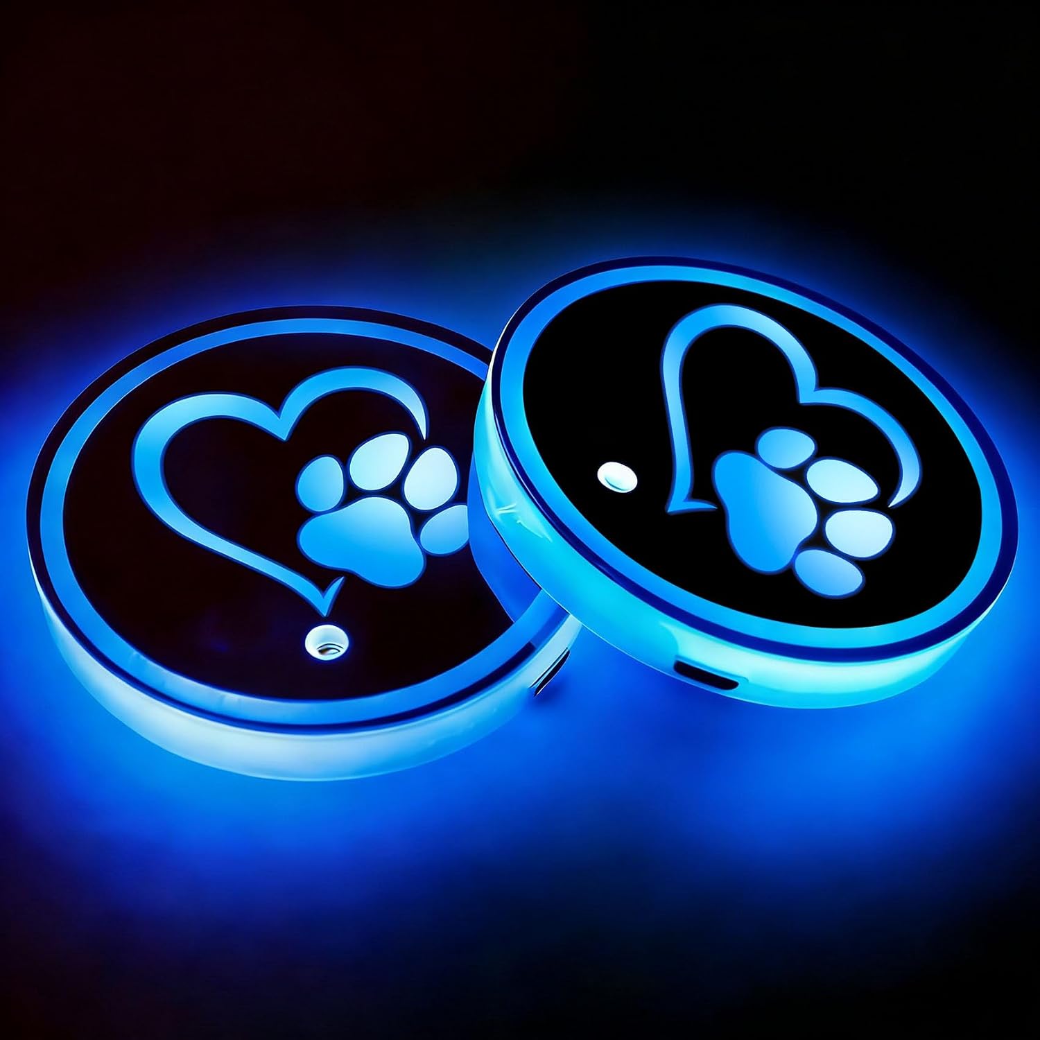 2Pcs Heart Dog Paw LED Car Cup Holder Coasters 7 Colors Lights Up Cups