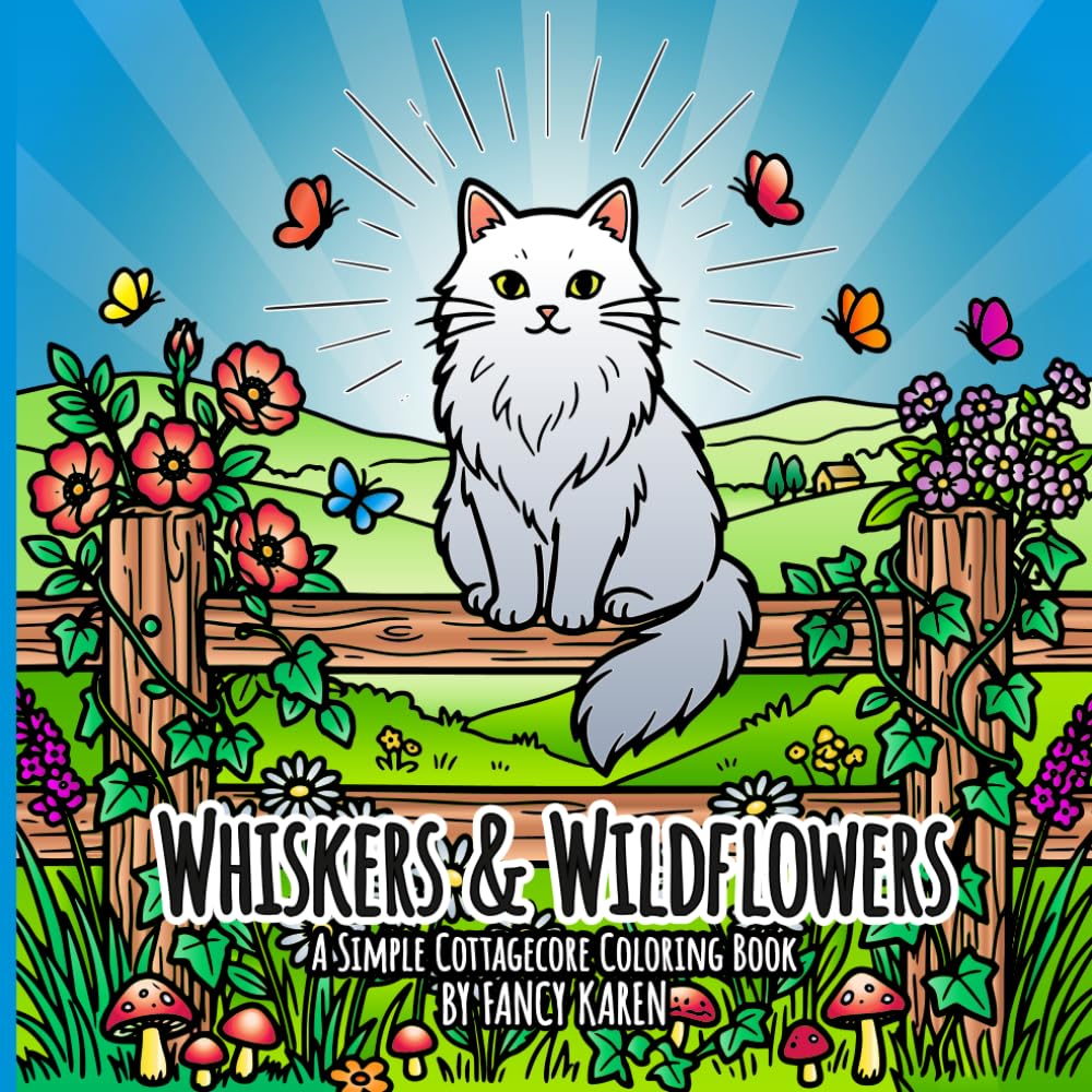 Whiskers & Wildflowers: A Simple Cottagecore Coloring Book