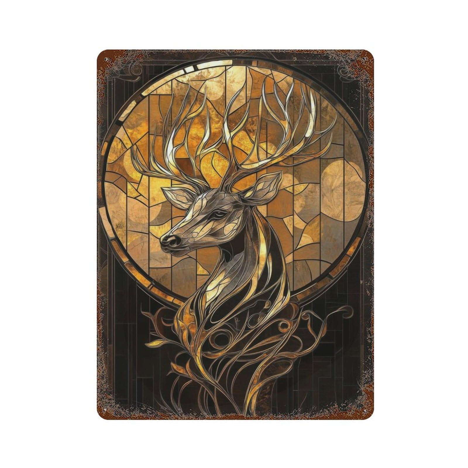 Stained Glass Deer Retro Metal Sign 15.7"x11.8", for Garage, Bar And Workshop Decor, Shabby Chic Decor