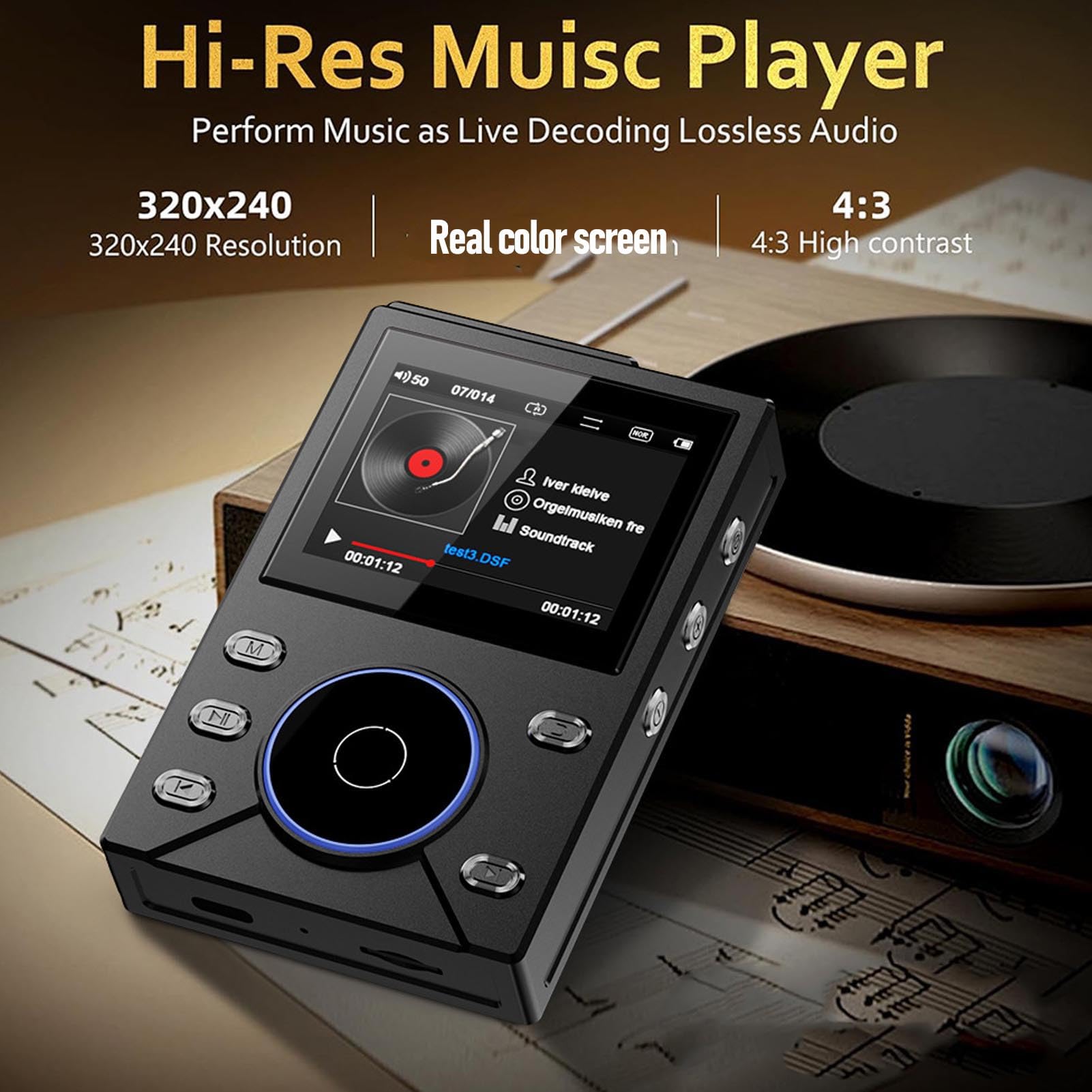 Elprico Lettore Musicale HiFi Lossless Riproduzione DSD FLAC Ad Alta Risoluzione Lettore Audio Digitale Portatile per Audiofili Funzione Bluetooth 5.4 Integrata da 16 GB per Sistemi Audio Domestici