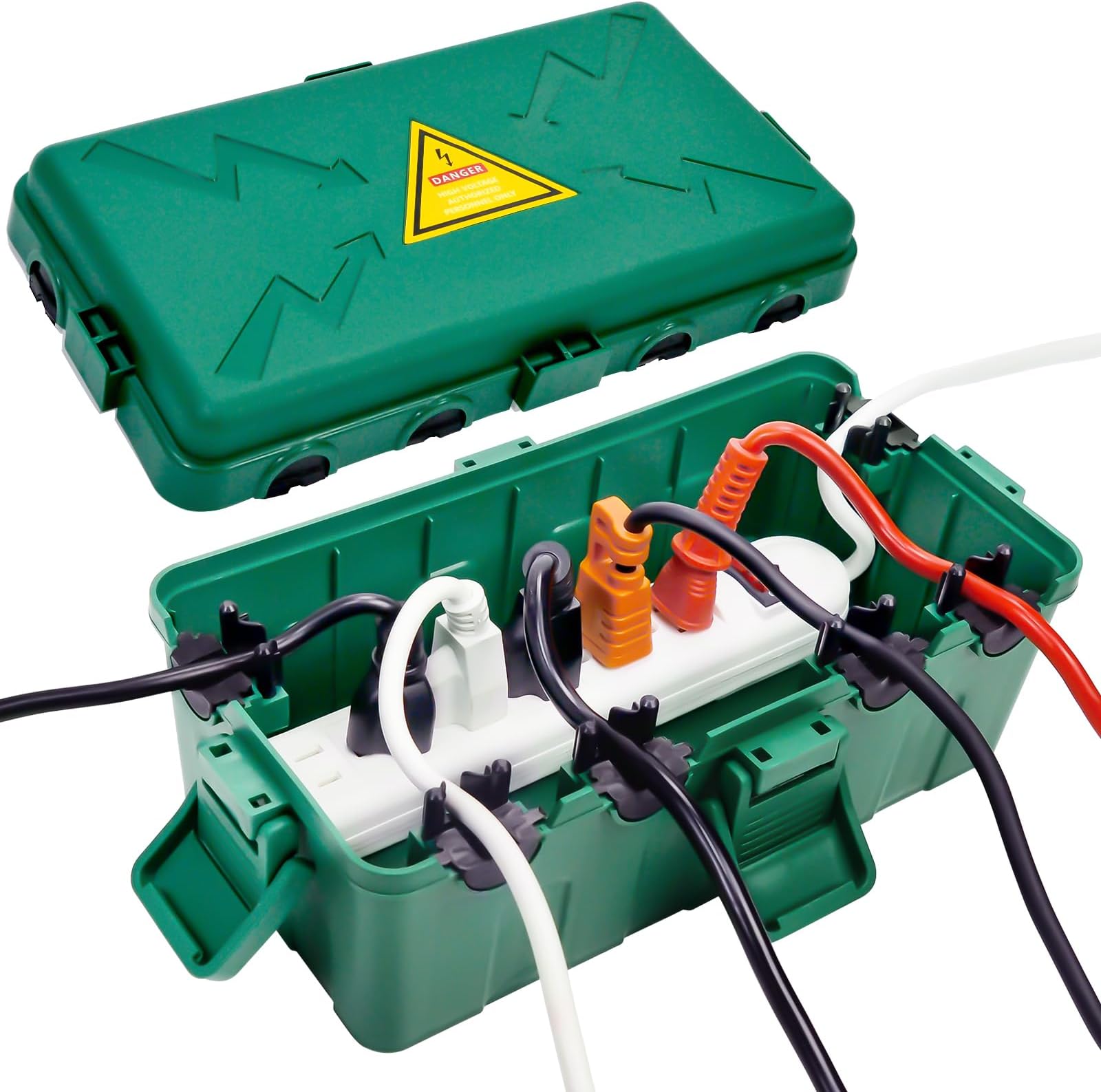 Hrensaw Medium Outdoor Electrical Box(10.6x5.7x4.9in), Weatherproof Connection Box w/6 Cable Entry, IP54 Waterproof Extension Cord Cover Protect Power Strip,Timer,Socket,Plug,Holiday Lights,Green