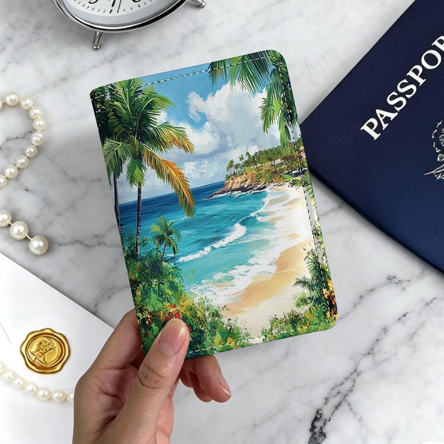 Seaside Vacation Palm Passport Holder for Travel PU Leather Passport Cover