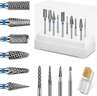 Diesisa 10PCS Nail Drill Bits Set - Tungsten Carbide Nail Bits for Acrylic Nails - 3/32" Shank Drill Bits Professional Electric Nail Bits For Nail Drill - Removal Bit Nail Drill for Home Salon-Blue