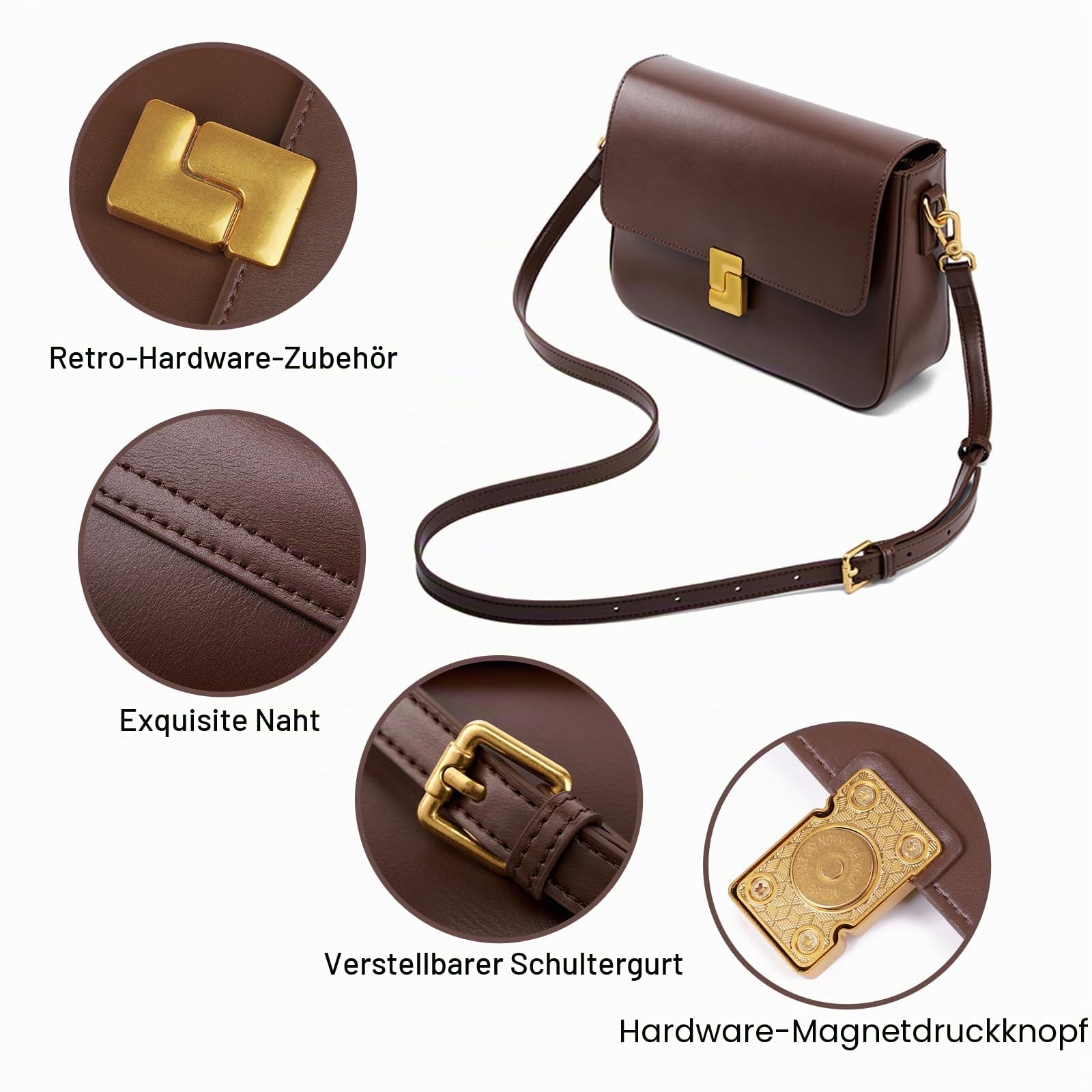 Schultertaschen für Damen, Umhängetaschen aus echtem Leder, Vintage-Handtaschen mit verstellbarem Riemen, Designer-Taschen