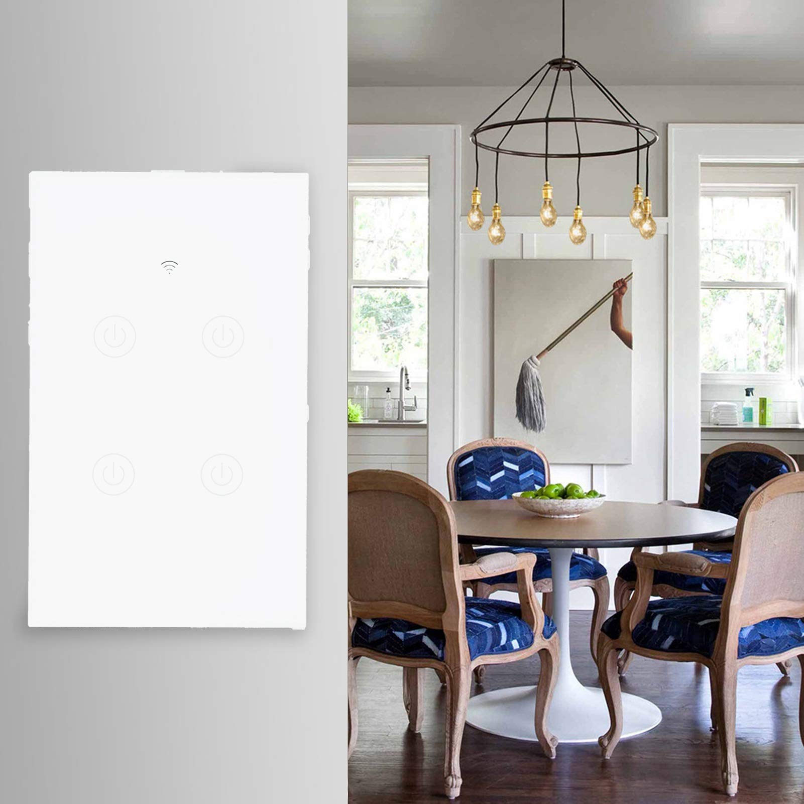 Interruptor táctil de pared WiFi inteligente de 4 canales compatible con Home Control de voz Alimentación de CA ABS y construcción de PC Gestión de iluminación y