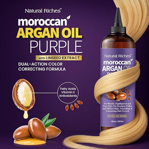 Miniatura 2 de Natural Riches Aceite de argán marroquí morado para cabello con extracto de linaza, fórmula anti-latón para cabello rubio, plateado, platino y gris